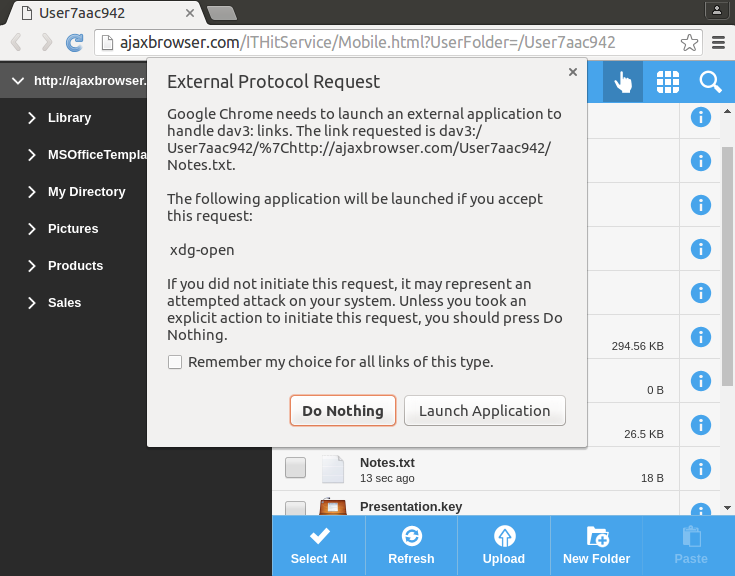External Protocol Request dialog in Chrome.