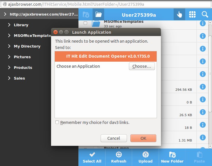 Protocol Launch Application dialog in Firefox.