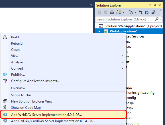 Select Add WebDAV Server Implementation option in context menu